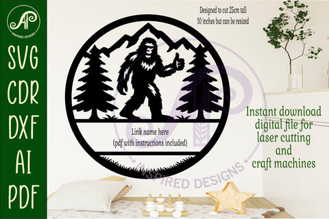 Bigfoot thumbs up Name sign svg laser cut template SVG APInspireddesigns 
