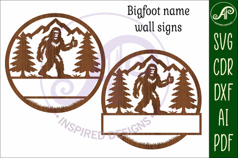 Bigfoot thumbs up Name sign svg laser cut template SVG APInspireddesigns 