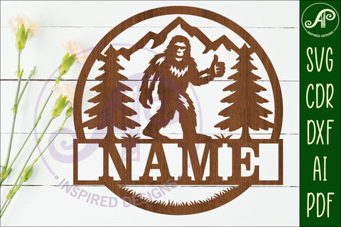 Bigfoot thumbs up Name sign svg laser cut template SVG APInspireddesigns 