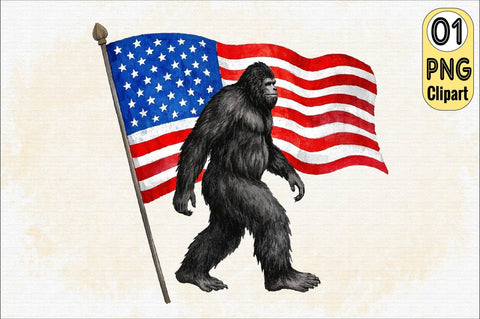 Bigfoot, USA Flag PNG Sublimation Clipart Sublimation SVGArt 