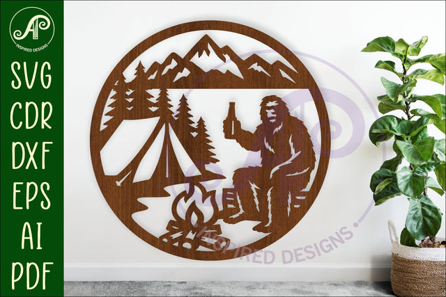 Bigfoot with Beer campsite wall art sign, SVG file SVG APInspireddesigns 