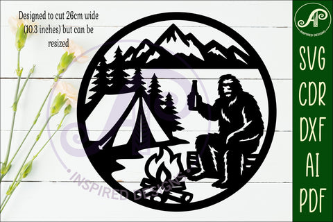 Bigfoot with Beer campsite wall art sign, SVG file SVG APInspireddesigns 