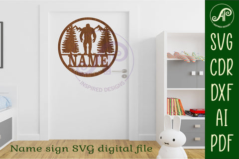 Bigfoot yeti name wall art sign, SVG file SVG APInspireddesigns 