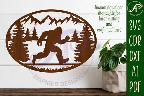 Bigfoot yeti oval wall art sign, SVG file SVG APInspireddesigns 