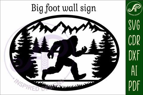 Bigfoot yeti oval wall art sign, SVG file SVG APInspireddesigns 