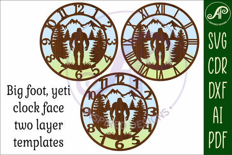 Bigfoot, yeti wall clock laser cut files, SVG SVG APInspireddesigns 