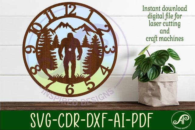 Bigfoot, yeti wall clock laser cut files, SVG SVG APInspireddesigns 