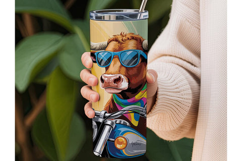 Biker Bull 20oz Tumbler Wrap Sublimation DesignSVG 