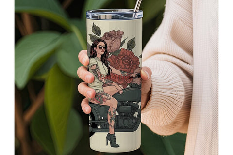Biker Girl Floral 20oz Tumbler Wrap Sublimation DesignSVG 