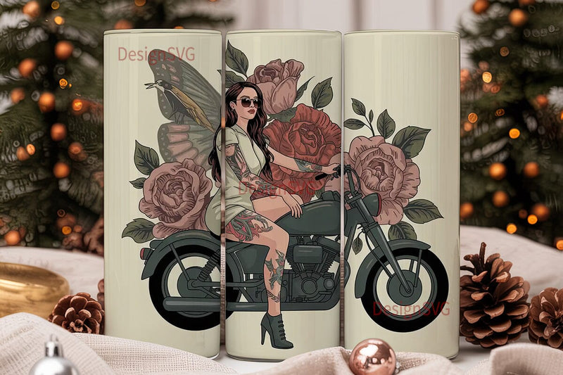 Biker Girl Floral 20oz Tumbler Wrap Sublimation DesignSVG 