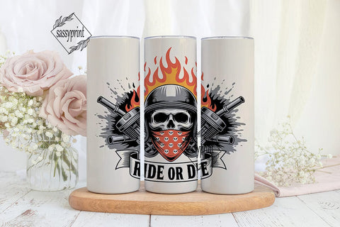 Biker Skull Flames 20oz Tumbler Wrap Sublimation sassyprint 