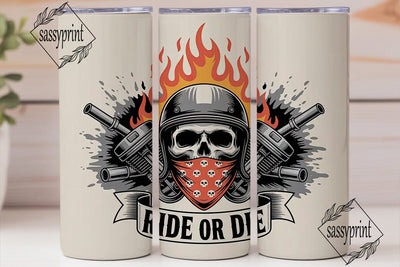 Biker Skull Flames 20oz Tumbler Wrap Sublimation sassyprint 