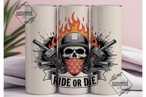 Biker Skull Flames 20oz Tumbler Wrap Sublimation sassyprint 