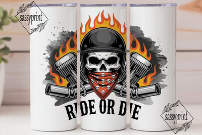 Biker Skull Flames 20oz Tumbler Wrap Sublimation sassyprint 