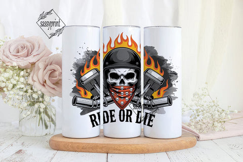 Biker Skull Flames 20oz Tumbler Wrap Sublimation sassyprint 