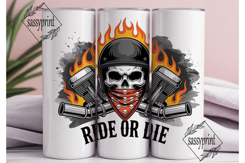 Biker Skull Flames 20oz Tumbler Wrap Sublimation sassyprint 