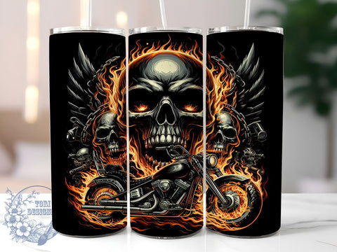Biker Skull, Motorcycle Design, Tumbler Sublimation, 20oz Tumbler, Skull Gift, Biker Gift, Custom Tumbler, Motorcycle Accessories Sublimation ToriDesigns 