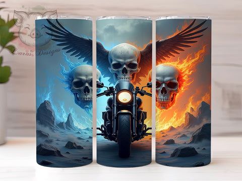 Biker Tumbler, Skull Drinkware, Motorcycle Gift, Patriotic Tumbler, 20oz Sublimation Wrap, Rebel Mug, Custom Biker Cup Sublimation Lara' s Designs 