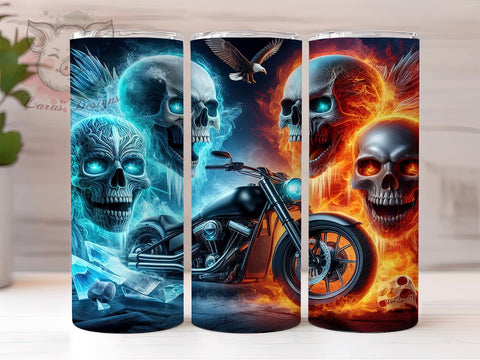 Biker Tumbler, Skull Drinkware, Motorcycle Gift, Patriotic Tumbler, 20oz Sublimation Wrap, Rebel Mug, Custom Biker Cup Sublimation Lara' s Designs 
