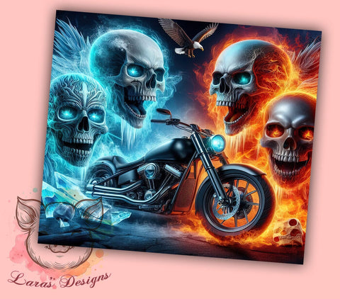 Biker Tumbler, Skull Drinkware, Motorcycle Gift, Patriotic Tumbler, 20oz Sublimation Wrap, Rebel Mug, Custom Biker Cup Sublimation Lara' s Designs 
