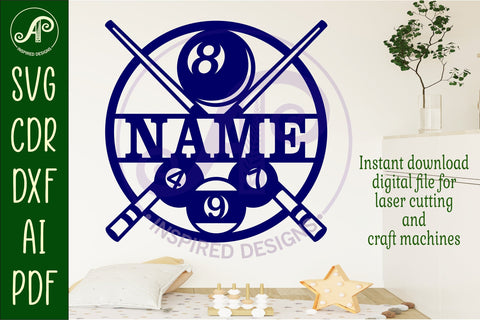 Billiards name wall art sign, SVG personalized SVG APInspireddesigns 