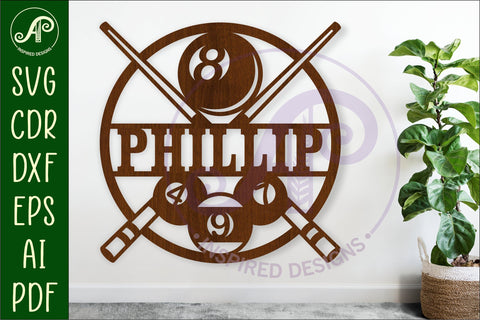 Billiards name wall art sign, SVG personalized SVG APInspireddesigns 