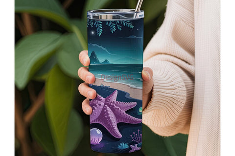 Bioluminescent Beach 20oz Tumbler Wrap Sublimation DesignSVG 