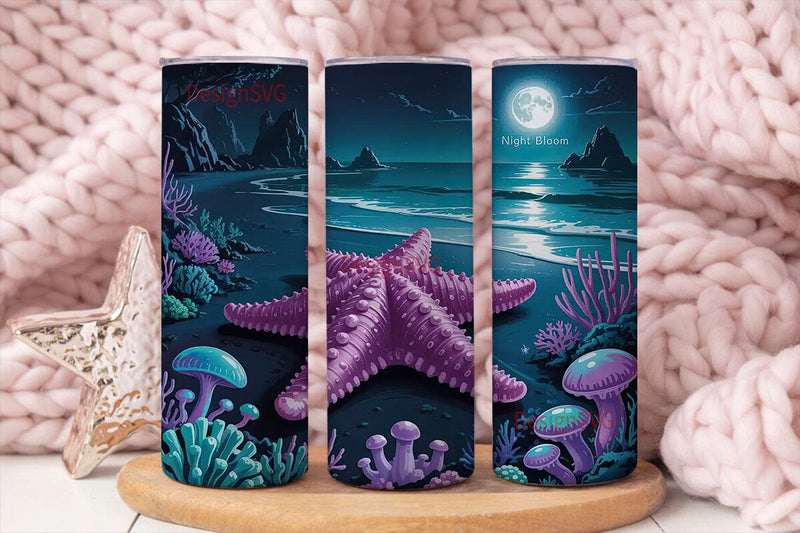 Bioluminescent Beach 20oz Tumbler Wrap Sublimation DesignSVG 