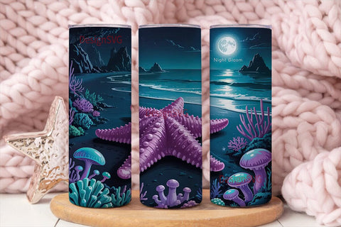 Bioluminescent Beach 20oz Tumbler Wrap Sublimation DesignSVG 