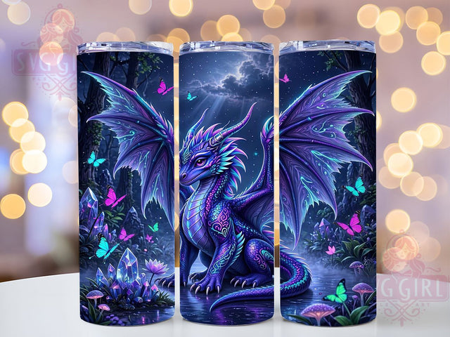 Bioluminescent Dragon 20oz Tumbler, Fantasy Art, Glowing Dragon, Neon Colors, Mystical Creature, Dark Background, Luminous Details, Sublimation Wrap Sublimation SvggirlplusArt 