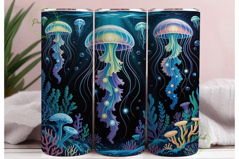 Bioluminescent Jellyfish 20oz Tumbler Sublimation PixelChick 