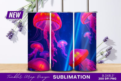 Bioluminescent Jellyfish In Deep Blue Ocean Scene Sublimation Regulrcrative 