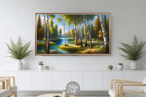 Birch tree forest, landscape Framed TV art Digital Pattern Artisan Craft SVG 
