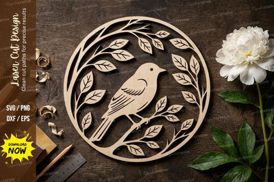 Bird Branch Circle Laser Cut, bird svg, bird branch svg, nature svg, animal svg, SVG Regulrcrative 