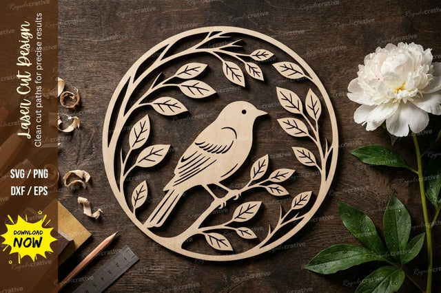 Bird Branch Circle Laser Cut, bird svg, bird branch svg, nature svg, animal svg, SVG Regulrcrative 