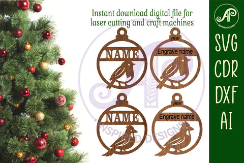 Bird Christmas Ornament SVG laser cut SVG APInspireddesigns 