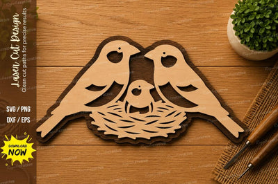 Bird Family SVG | Nesting Birds Laser Cut File | Glowforge CNC DXF PNG EPS SVG Regulrcrative 