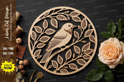 Bird Floral Mandala Laser Cut, bird svg, floral mandala svg, bird pattern svg SVG Regulrcrative 