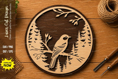 Bird Forest SVG | Woodland Nature Laser Cut File | Glowforge CNC DXF PNG EPS SVG Regulrcrative 