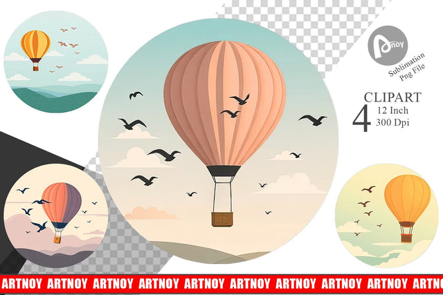 Bird Hot Air Balloon Clipart Sublimation artnoy 