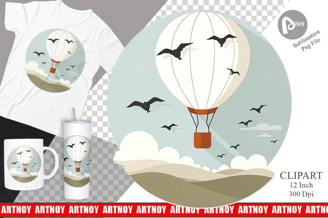 Bird Hot Air Balloon Clipart Sublimation artnoy 