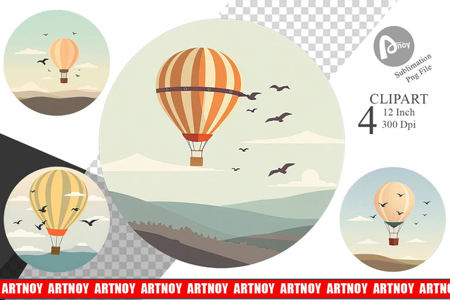 Bird Hot Air Balloon Clipart Sublimation artnoy 