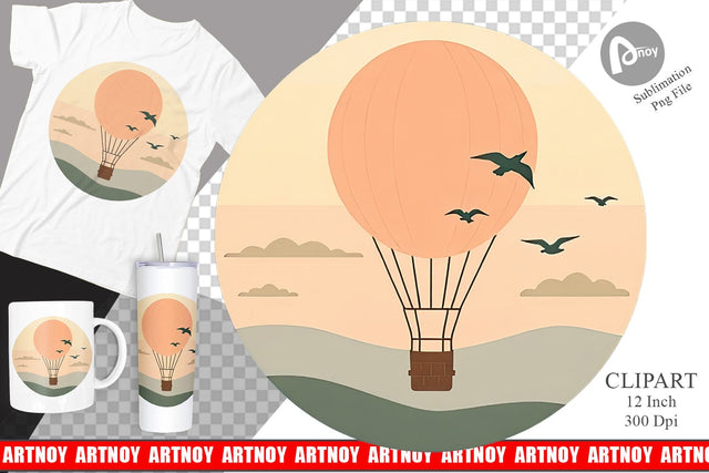 Bird Hot Air Balloon Clipart Sublimation artnoy 