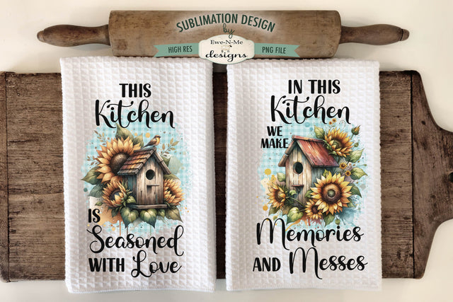 Bird Houses and Sunflowers Sublimation Dish Towel Designs Sublimation Ewe-N-Me Designs 