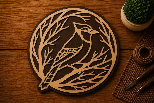 Bird in Branch Circle Art Laser Cut SVG File SVG Regulrcrative 