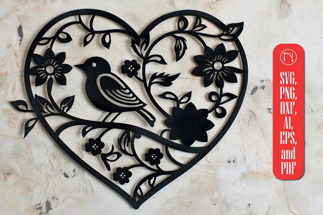 Bird in Heart wall decor laser cut SVG SVG MD JOYNAL ABDIN 