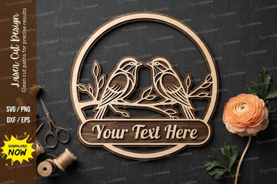 Bird Name Frame laser Cut svg Cutting file , bird name svg, bird couple frame svg, SVG Regulrcrative 