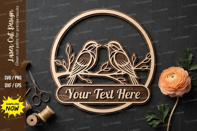 Bird Name Frame laser Cut svg Cutting file , bird name svg, bird couple frame svg, SVG Regulrcrative 