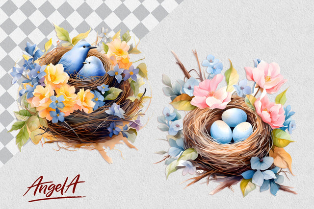 Bird nest clipart, Happy Easter clipart, bird nest PNG Sublimation Angelina Semenova 