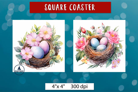 Bird nest png | Spring square coasters sublimation Sublimation Olga Boat Design 